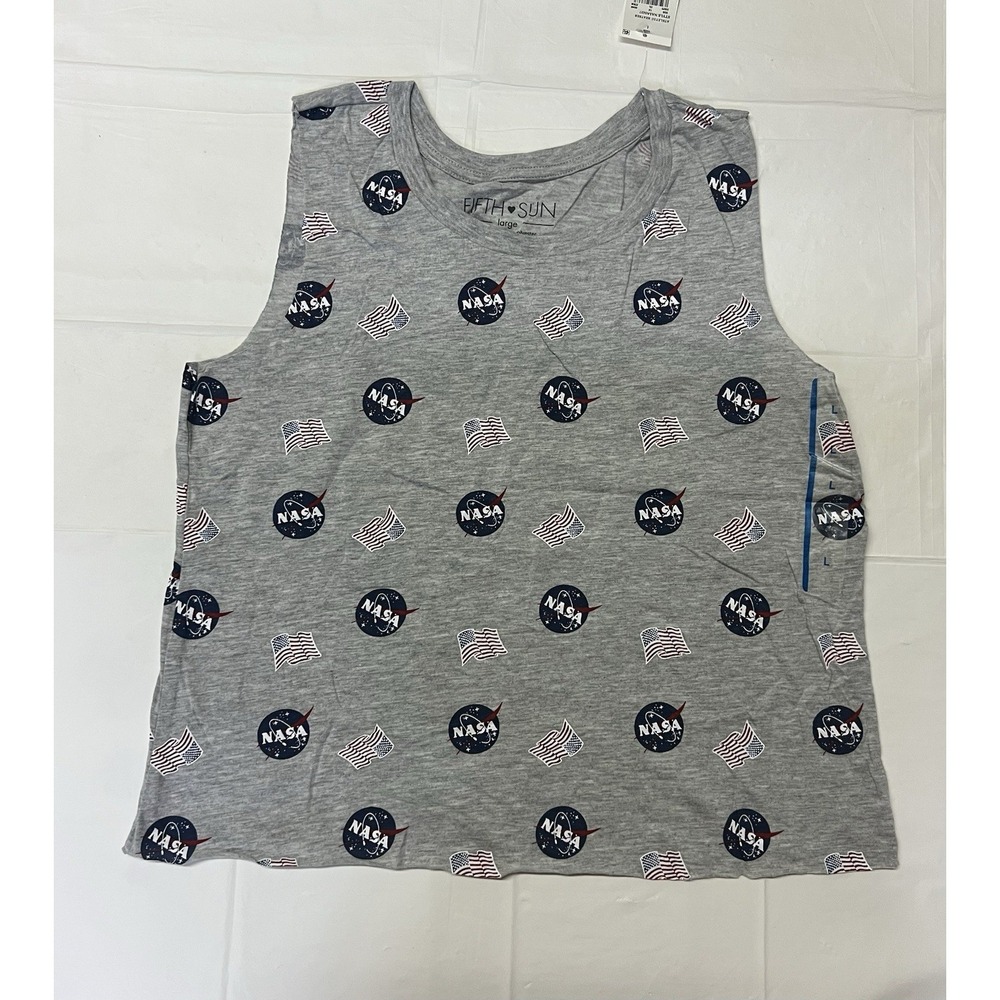 Fith Sun NASA Patriotic Sleeveless Gray T-shirt Women's Size L